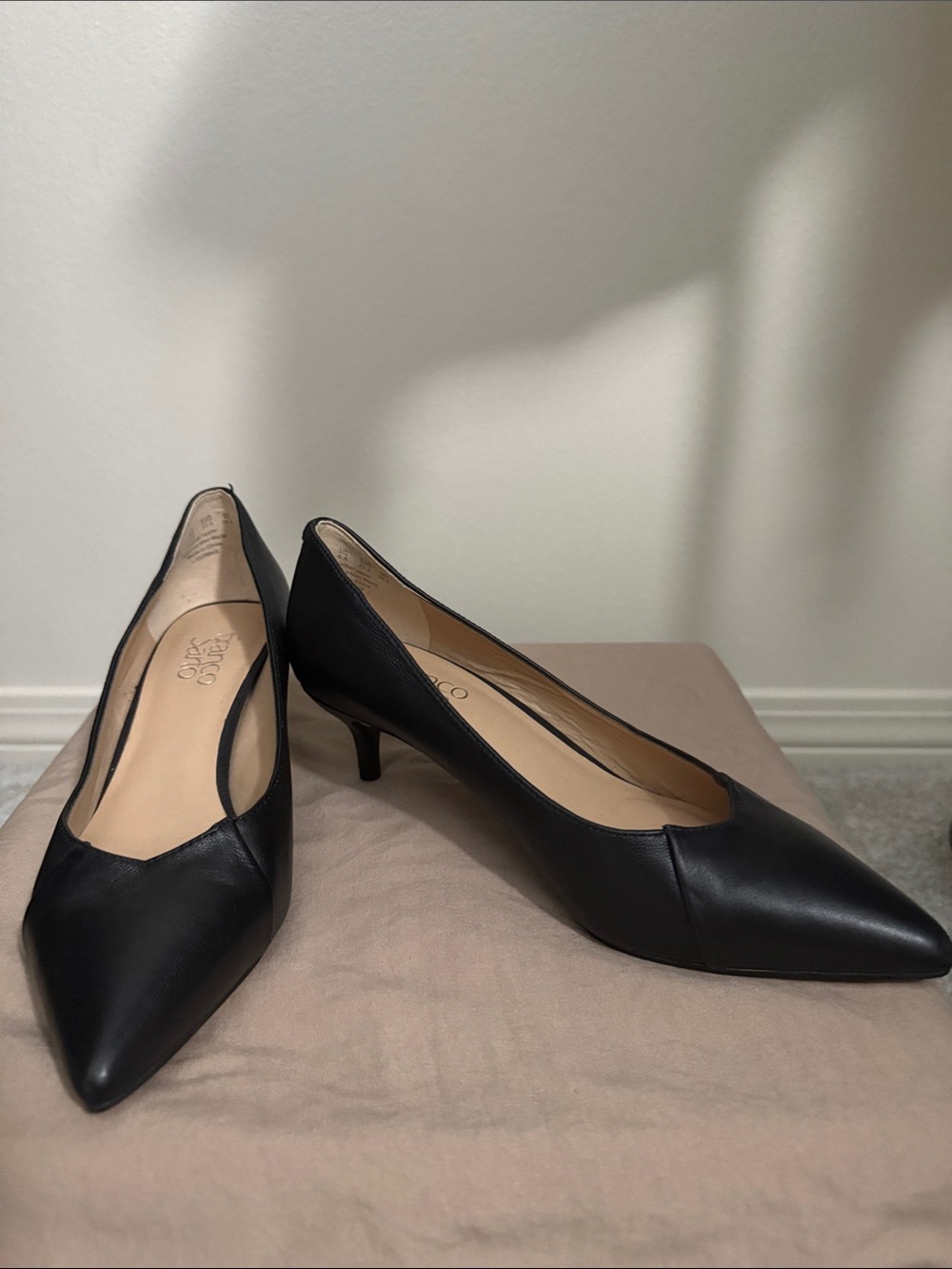 Franco Sarto Black Pointed Kitten Heel Pumps